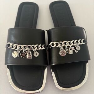 DKNY Black Slides with Silver Accents